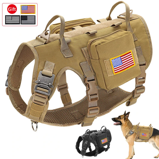 Tactical Military Dog Harness with 2 Bags & 3 Flags