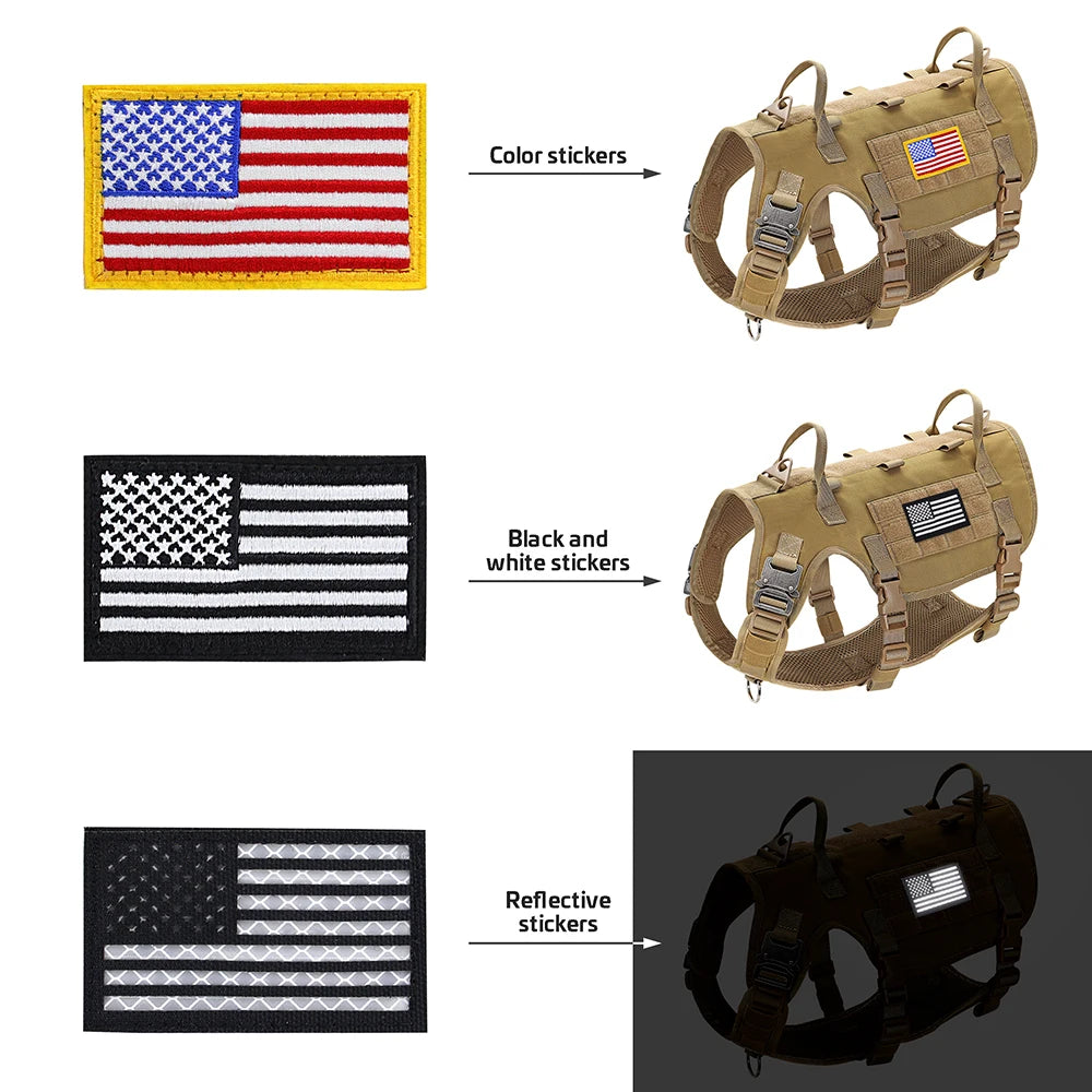 Tactical Military Dog Harness with 2 Bags & 3 Flags
