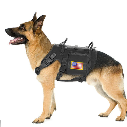 Tactical Military Dog Harness with 2 Bags & 3 Flags
