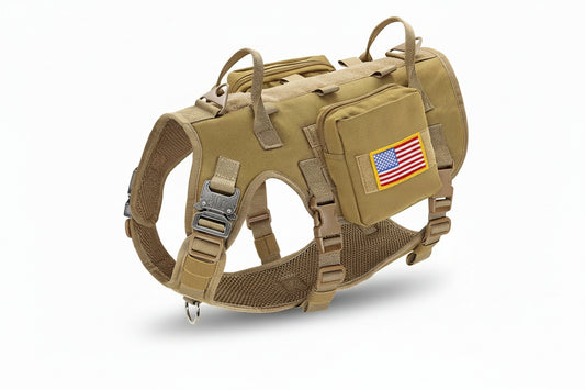 Tactical Military Dog Harness with 2 Bags & 3 Flags