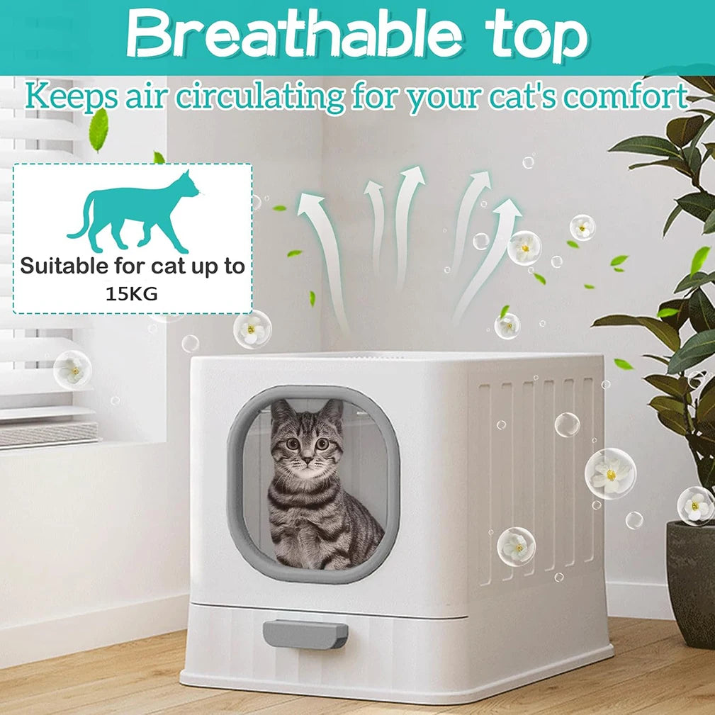 Katzentoilette mit Haube – mit ausziehbarer Schublade