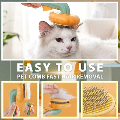 Pumpkin Cat Brush - Self-Cleaning Hair Remover
