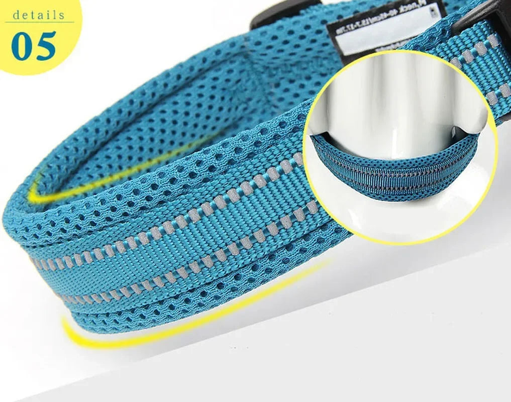 Justerbart polstret hundehalsbånd i mesh - 3M Reflekterende